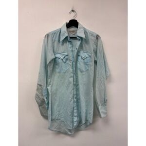 Vintage Rockmount Ranch Wear Shirt Mens Medium Light Blue Western Pearl Snap 60s